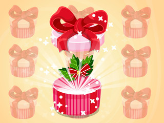 Opened gift box with a gift in the box. Vector clipart illustration for holiday. Celebration event for Birthday and Christmas,Newyear
