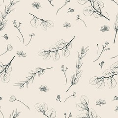 Fototapeta premium Pencil draw natrure background light twigs hand draw