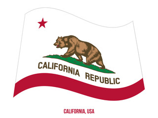 California Flag Waving Vector Illustration on White Background. USA State Flag