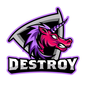 Angry Unicorn Art Design Vector Logo