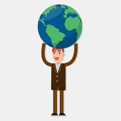 man holding the globe for business leader concept vector illustration
