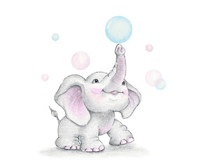 Cute elephant and soap bubbles - 297948931