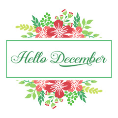 Decorative of card hello december, with modern red flower frame. Vector