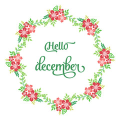 Obraz na płótnie Canvas Poster or banner hello december, with abstract red flower frame graphic. Vector
