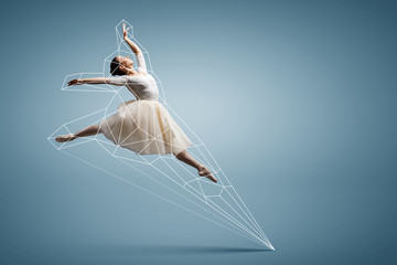 Ballerina and digital grid . mixed media