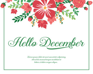 Simple red wreath frame, for elegant card of hello december. Vector
