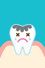 虫歯のかわいい歯のイラスト cute cartoon decayed tooth illustration