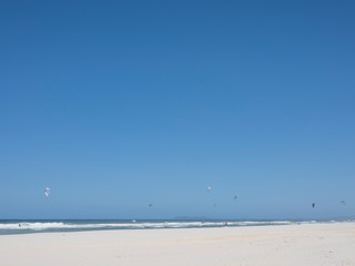 Fototapeta na wymiar Kitesurfing on Brunswick Beach Byron Bay Australia