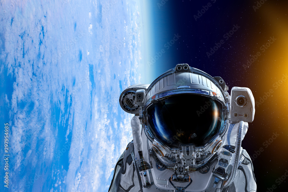 Wall mural exploring outer space. mixed media