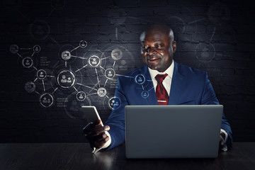 Businessman at work. Mixed media