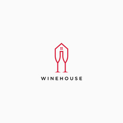 Wine Glass And House Logo Icon Design Template Vector Illustration