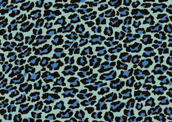 Leopard Fur print blue texture, carpet seamless jaguar skin background, black and blue theme color, look smooth, fluffy and soft, camouflage fashion clothes textile concept.
