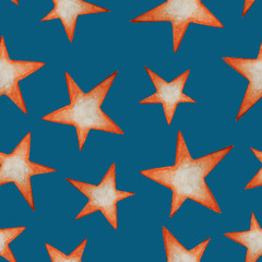 Fototapeta na wymiar Watercolor seamless pattern with stars, clouds and rainbow.