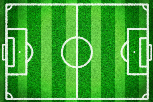 Top view of football field or soccer field with green grass and white line, creative illustration use as a sport background.