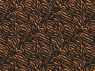 Tiger print Fur texture, carpet animal skin background, black and orange theme color, look smooth, fluffy and soft, fashion clothes textile concept.