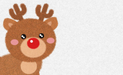 Cute Reindeer cartoon animation character drawing with fur and feather brush isolated in white fur winter background can use for invitation card has copy space for Christmas holiday concept.