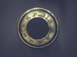 Close up of mechanism old safe security code