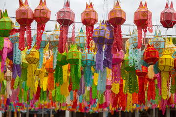 Colorful Yi Peng Lantern, Lanna lantern in northern