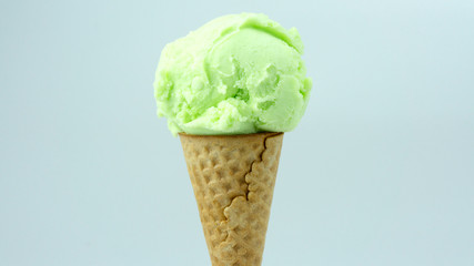 Scooping lemon ice cream isolated on white background, Closeup Front view Food concept..