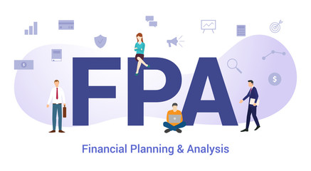 fpa financial planning and analysis concept with big word or text and team people with modern flat style - vector