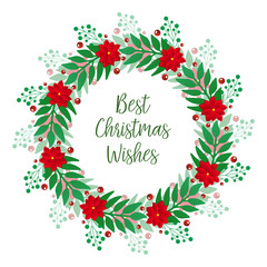 Calligraphy card best christmas wishes, with art of red flower frame beautiful. Vector