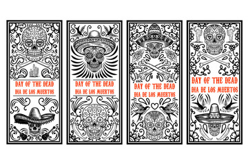 Fototapeta na wymiar Set of Day of the dead (Dia de los muertos) flyer templates. Design element for poster, card, banner. Vector illustration