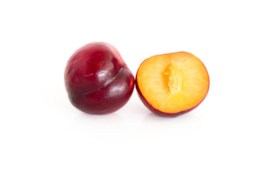Fototapeta na wymiar Isolated of Fresh red cherry plum on white background