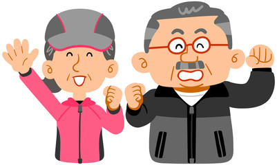 スポーツウェアを着た元気な富裕層のシニアの夫婦