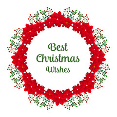 Beautiful bright red wreath frame for ornate of card best christmas wishes. Vector