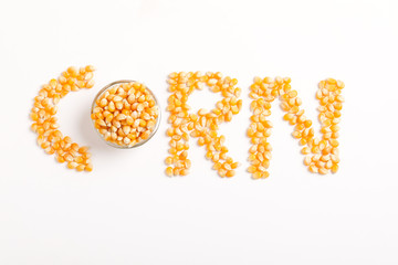 A word "Corn" made of with corn seeds