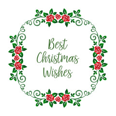 Lettering for poster design of best christmas wishes, with vintage red rose wreath frame. Vector