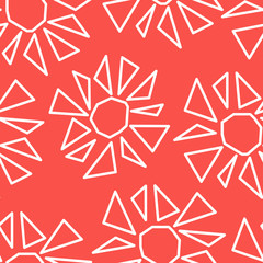 White triangles gathered in flowers, red background, seamless pattern
