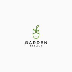 Shovel with leaf Logo Icon Design Template. Garden, Green, Park, Modern Vector Illustration