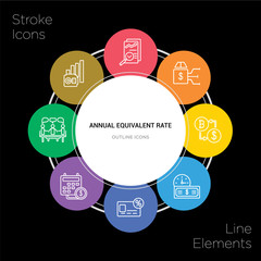 8 annual equivalent rate concept stroke icons infographic design on black background