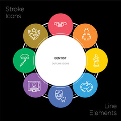 8 dentist concept stroke icons infographic design on black background