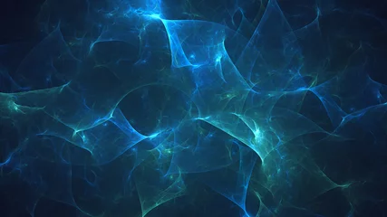 Poster Fractal waves 3D rendering abstract blue fractal light background