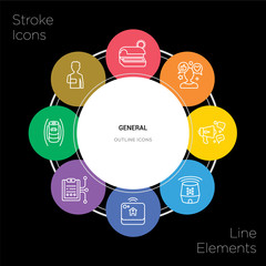 8 general concept stroke icons infographic design on black background