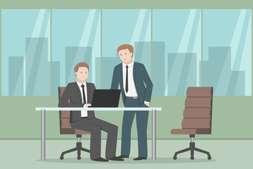 Two white collars working in office. Cartoon. Vector.