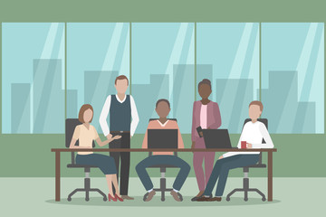 Co-working in international company. Vector illustration.