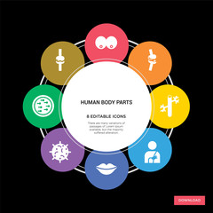 8 human body parts concept icons infographic design. human body parts concept infographic design on black background