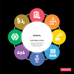 8 general concept icons infographic design. general concept infographic design on black background