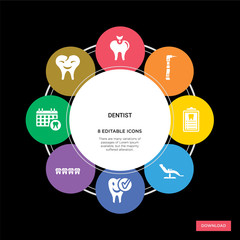 8 dentist concept icons infographic design. dentist concept infographic design on black background