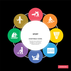8 sport concept icons infographic design. sport concept infographic design on black background