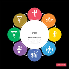 8 sport concept icons infographic design. sport concept infographic design on black background