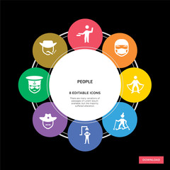 8 people concept icons infographic design. people concept infographic design on black background
