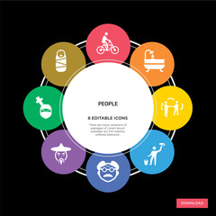 8 people concept icons infographic design. people concept infographic design on black background