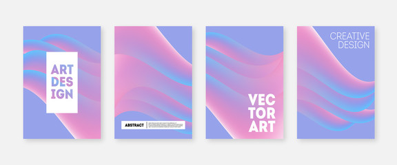 Pastel soft wavy cover set. Pink and blue gradient waves poster template