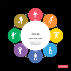 8 feelings concept icons infographic design. feelings concept infographic design on black background