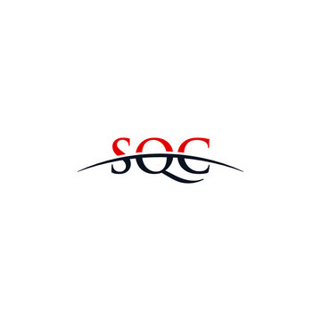 Initial letter SQC, overlapping movement swoosh horizon logo company design inspiration in red and dark blue color vector
