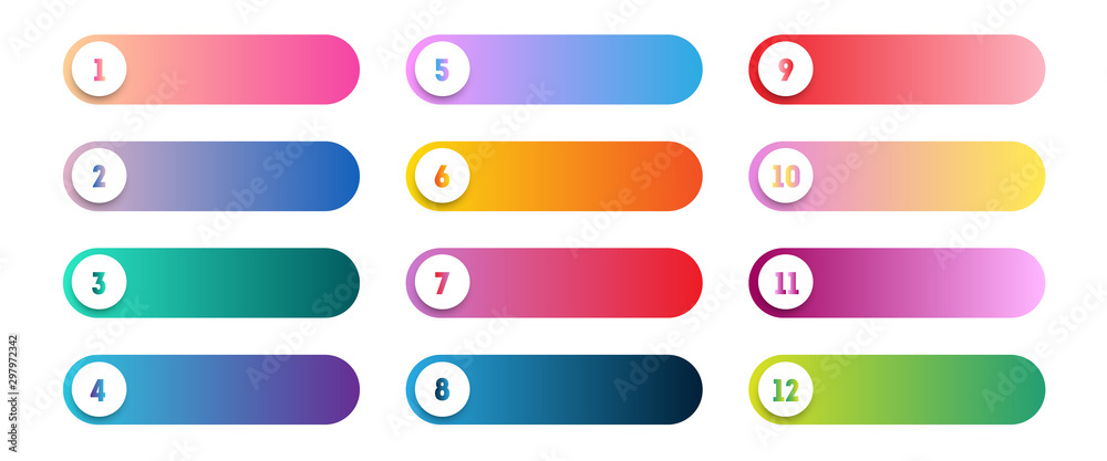 Wall mural vector number bullet point 1 to 12 colorful web buttons set